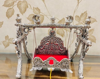German Silver Swing For God Statue, Swing for God, Diwali Decor, Metal Krishna Jhula, Laddu Gopal Jhula for Temple, Housewarming Gift, Gifts