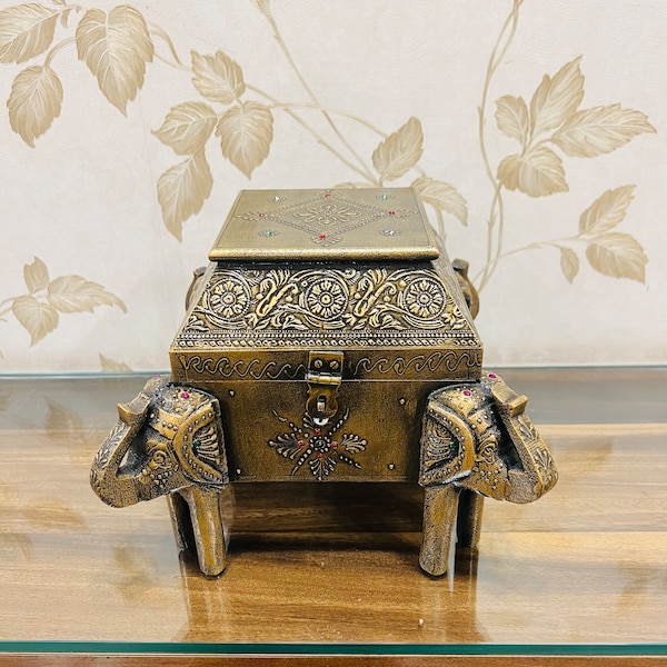 Wooden Elephant Box, Small Table with Storage Boho Ottoman Closet Cabinet , Antiqu Box, Jewelry Box, Home Decor, Vintage Box, Decorative Box