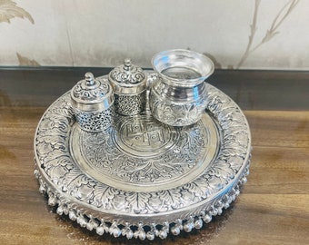 German Silver Pooja Thali: Diwali Gift, Temple Decor, Small Gifts, Festive Gifts