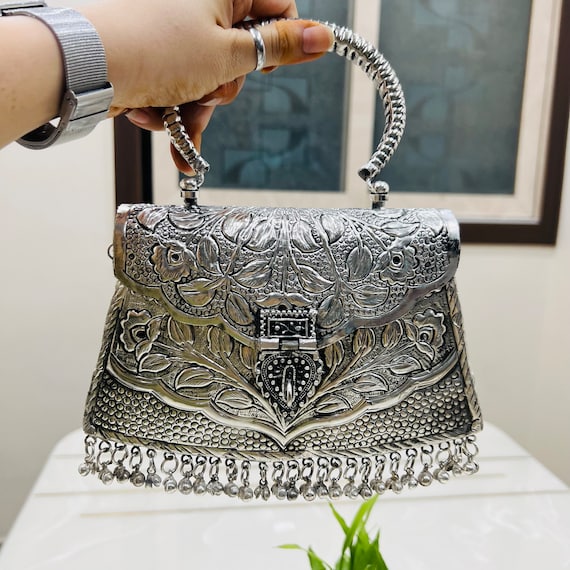 Silver Beaded Evening Bag scalloped edge purse handbag Dressy Wedding EUC |  eBay