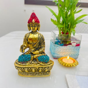 Brass Sitting Gautam Buddha, Meditating Buddha Statue, Yoga Room Decor, Desk Decor, Buddhist Sculpture, Small Buddha Statue for Home, Gifts