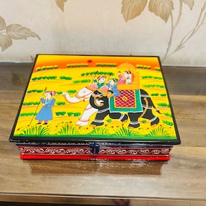 Wooden Handpainted Jewelry Box, Handpainted Dry Fruit Box for Home Decor, Indian Jewelry Box, Unique Gifts for Her, Decorative Diwali Gift