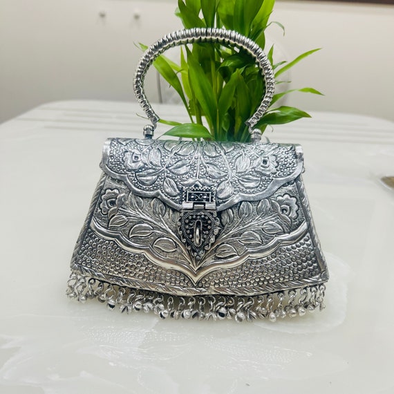 Vintage Mesh Silver and Gray Rhinestone Mesh Purse → Hotbox Vintage