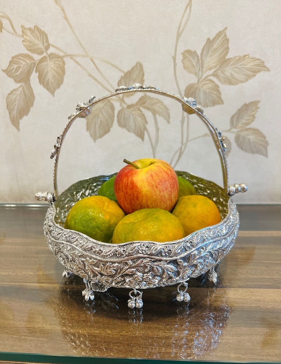 Metal Fruit Basket With Handle Tableware Home Decor Kitchenware USA Antique Art Nouveau Centerpiece Fruit sweetmeat Basket Gifting Etsy