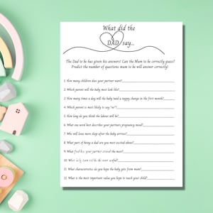 Baby Shower Game | What Did The Dad Say | Printable | Digital