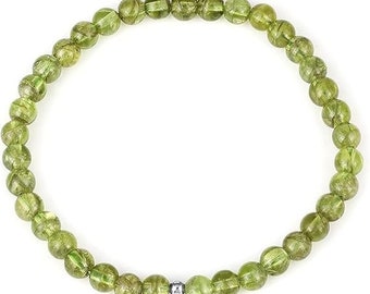 Strech Bracelet - Unisex Peridot Green Bracelet With Silver Ball Healing Chakra Bracelet Gift For Valentine's day