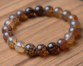 Natural Dragon Veins Agate Gemstone Stretch Healing Round Beads Women Men Bracelet AAA 8MM Bracelet