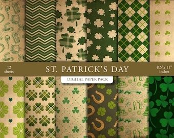 Vintage St. Patrick's Digital Paper | Junk Journal Printable Paper Pack | Decoupage Paper Textures