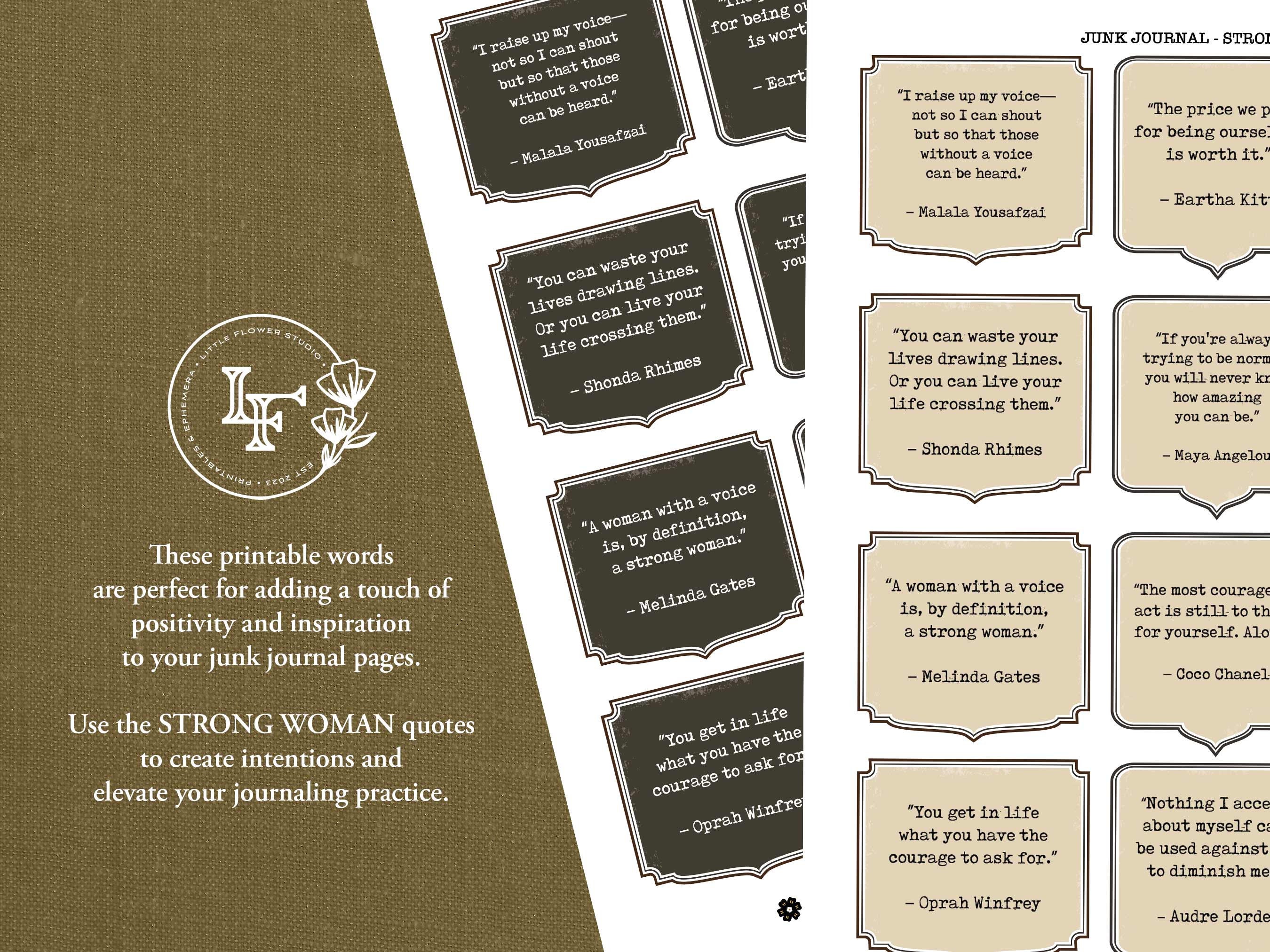 Strong Woman Quotes | Junk Journal Printables | Art Stickers | Digital ...