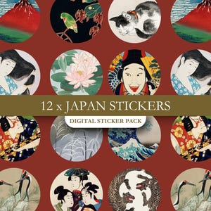 Stickerpakket Japanse kunst - Stickers ukiyo-e, Washi-kunststickers, Japanse esthetiek, stickers aquarelkunst, vintage Japan-stickers