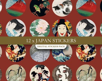 Stickerpakket Japanse kunst - Stickers ukiyo-e, Washi-kunststickers, Japanse esthetiek, stickers aquarelkunst, vintage Japan-stickers
