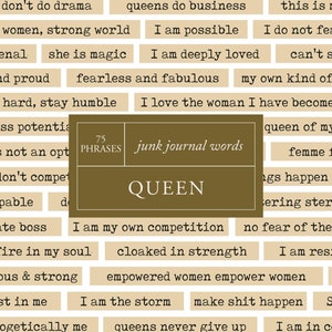 QUEEN Palavras do Junk Journal | Cartão de afirmação inspirador para impressão | Download Digital | Empreendedora Feminina