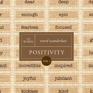 112 Junk Journal Words - Palabras inspiradoras de positividad / Scrapbook imprimible / Descarga digital Vintage Ephemera / Citas de palabras imprimibles