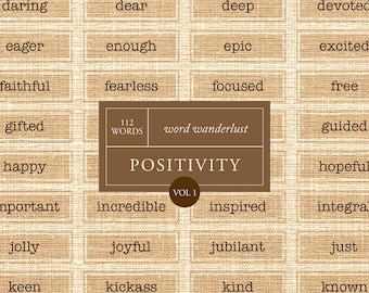112 Junk Journal Words - Positivity Inspirational Words | Scrapbook Printable | Digital Download Vintage Ephemera | Printable Words Quotes