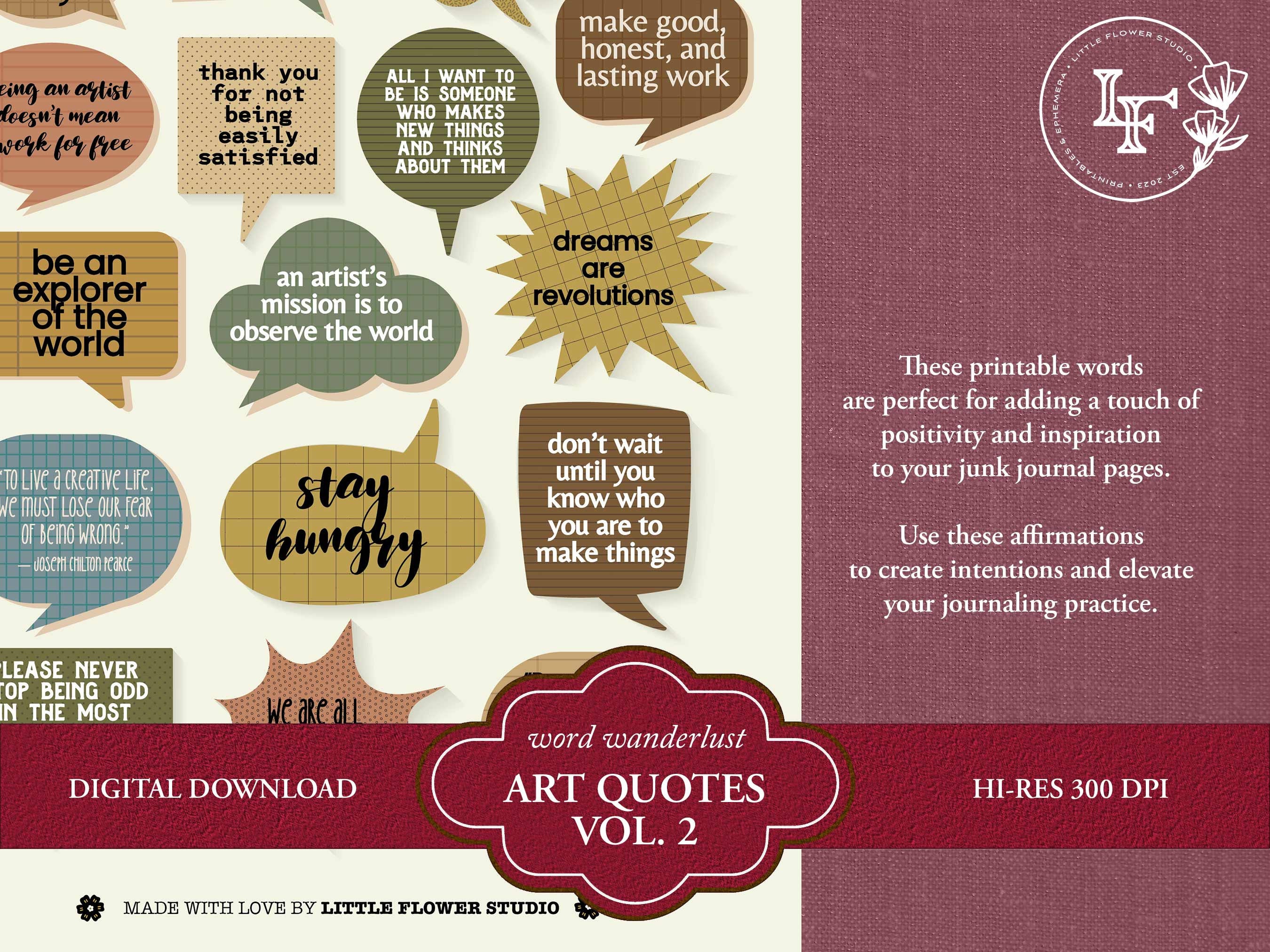 ART QUOTES V2 | Junk Journal Printables | Art Stickers | Digital Download | Ephemera - Etsy