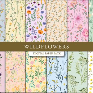 野生の花のデジタルペーパー | 春の背景テクスチャ | ジャンクジャーナルの印刷可能なペーパーパック