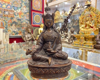 22cm, Padmasambhava Statue also referred as Guru Rinpoche, Chocolate Oxidized, Handcrafted in Nepal