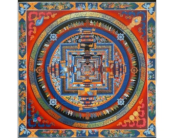 33x33cm, Thangka of Kalachakra Mandala, pintura de oro real, pintada a mano en Nepal