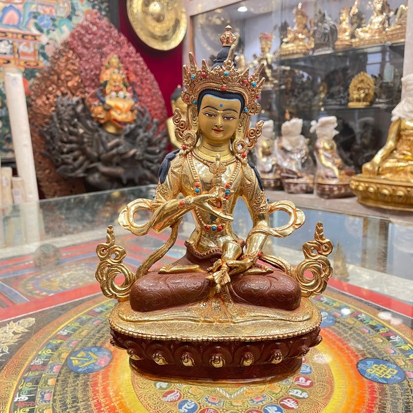 23cm, Vajrasattva Statue, Premium Partly Gold Plated And Face Gold Painted, Hand carved Designs, Handmade in Nepal