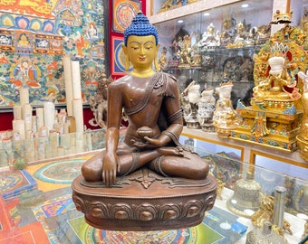 32 cm, Shakyamuni Buddha Statue, Chocolates Oxidized With Face Gold Painted, Handmade in Nepal