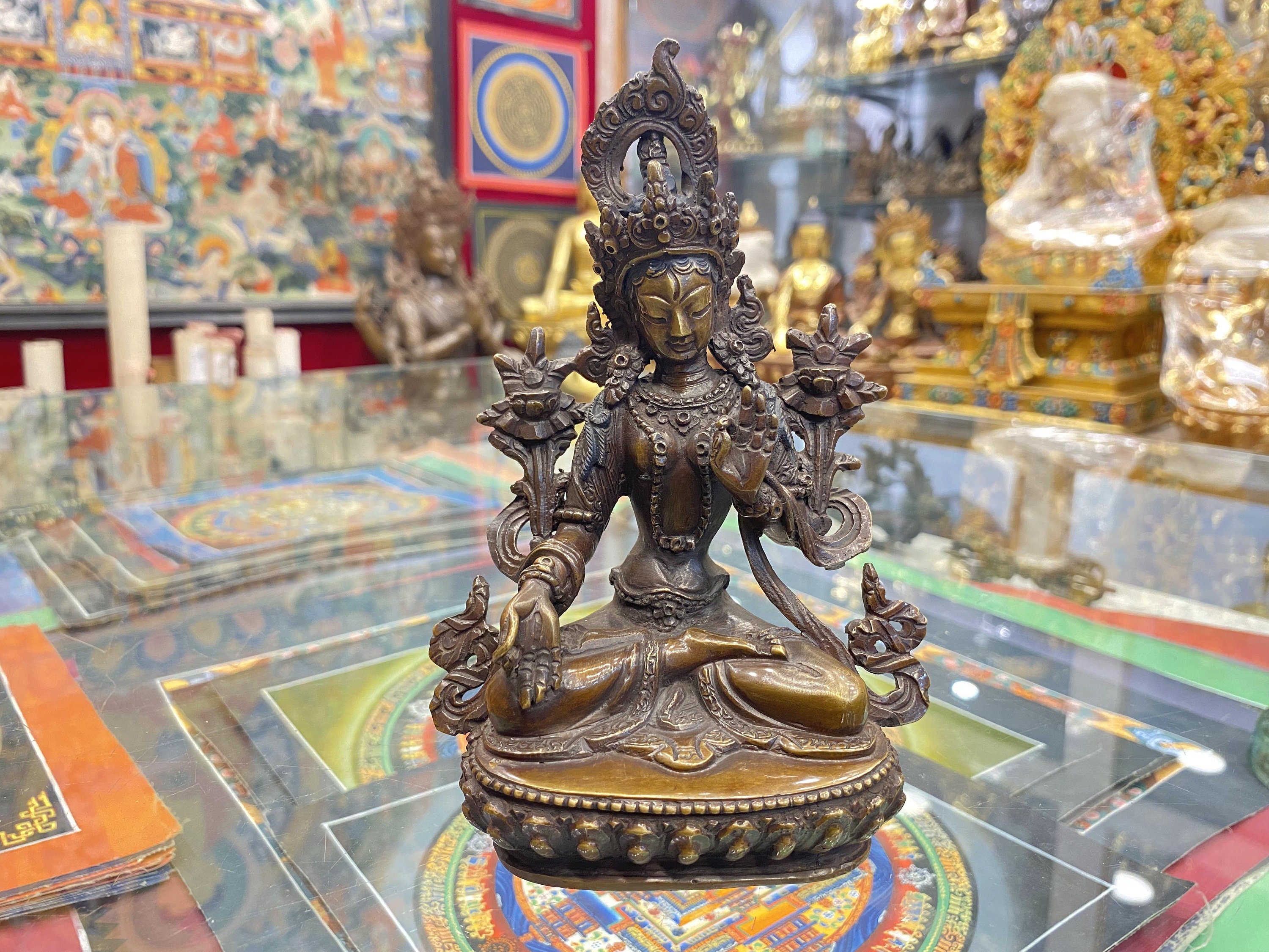 16cm, White Tara Statue, Copper Oxidized, Handmade in Nepal
