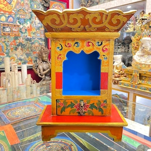 36x26x15cm, Altar / Chesum Box, Thangka Color Finish, Antique Finish, Handmade in Nepal