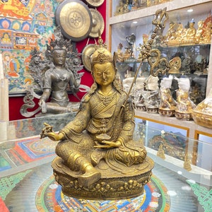 30cm, Padmasambhava Statue, Guru Rinpoche, Full Gold Plated, Antique Finishing, Rare Find, Handmade in Nepal