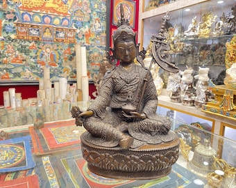 38cm, Padmasambhava / Guru Rinpoche Statue, Chocolate Oxidized, Fine Carving, Handmade in Nepal.