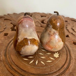 Pair of Onyx/Marble Stone Pear Paperweights