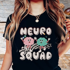 Retro Groovy Neuro Squad T-Shirt: Floral Brain Anatomy Nursing Gift