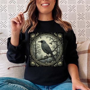 Gothic Raven Tarot Card Sweatshirt: Dark Academia Whimsigoth Clothing