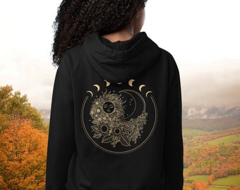 Celestial Full Zip Hoodie Moon and Sun Hooded Zipup Sweatshirt