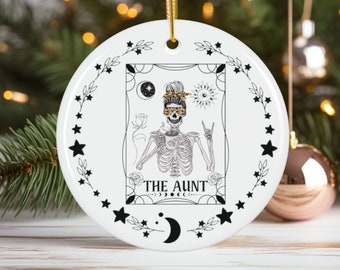 The Aunt Tarot Card Ornament Skeleton Auntee Christmas Ornament Gift Baby Shower Announcement Witchy Auntie Gift Skull Whimsigoth Glam Aunt