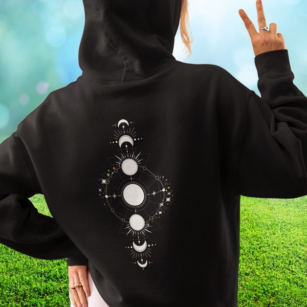 Celestial Full Zip Hoodie  Moon and Sun Hooded Zipup Sweatshirt Mystical Sweater Spiritual Hooded Jacket Moon Phases Science Teacher Gift