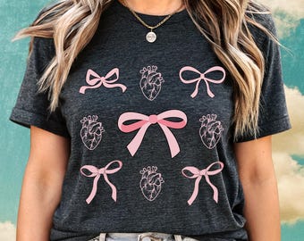 Heart Anatomy & Bow T-Shirt: Coquette Cardiac Nurse Tee