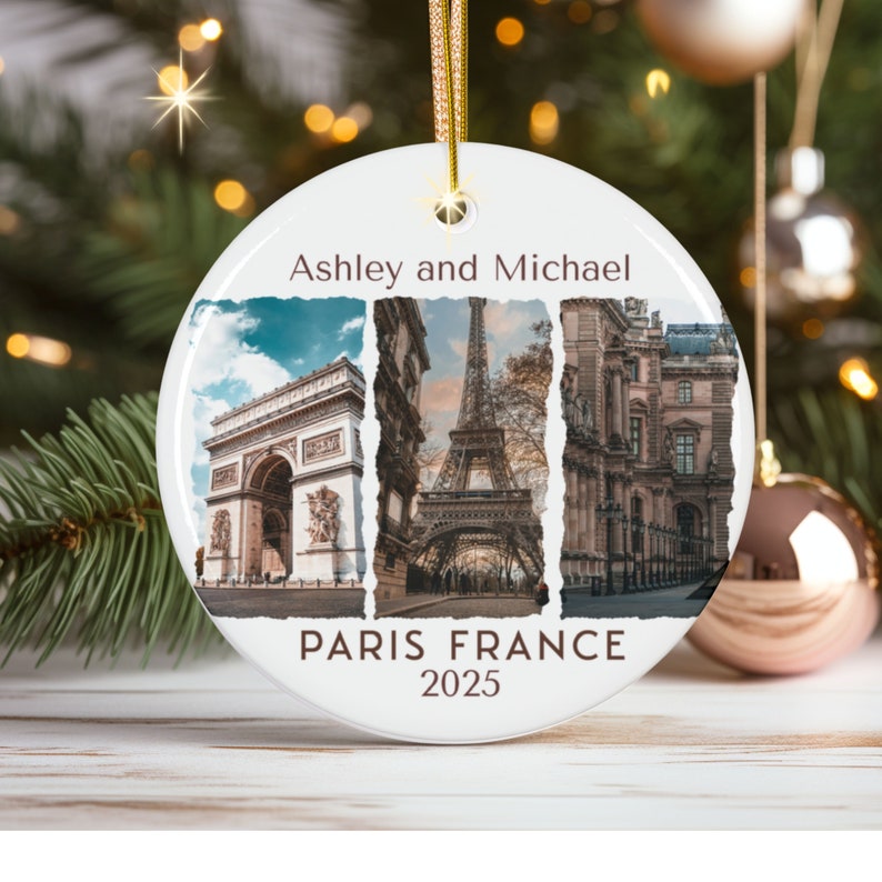 Paris Christmas Ornament Custom Couples France Vacation Keepsake Family