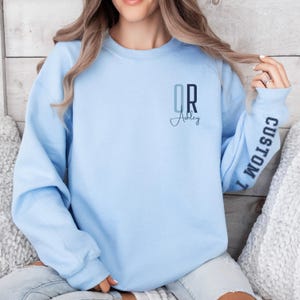 Personalized Nurse Sweatshirt Custom Sleeve Text, RN OR Neuro Cardiac Peds Ortho ENT Crewneck Operating Room Gift