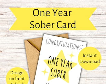 Carta sobrio per un anno, Congratulazioni per 1 anno di sobrietà, Carta regalo di recupero, AA 1 anno, Alcolisti anonimi, Pulito e sobrio 1 anno