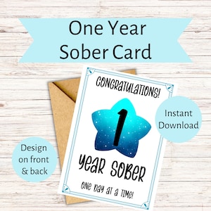 Cartão de um ano de sobriedade, 1 ano de sobriedade, vale-presente de recuperação, AA 1 ano, Alcoólicos Anônimos, 1 ano limpo e sóbrio, presente de 1 ano do patrocinador