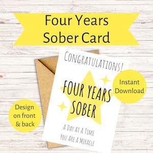 4 Jahre Nüchternheitskarte, Vier Jahre Nüchternheit, Genesungsgeschenkkarte, AA 4 Jahre, Anonyme Alkoholiker, Sauber und Nüchtern 4 Jahre, Karte vom Paten