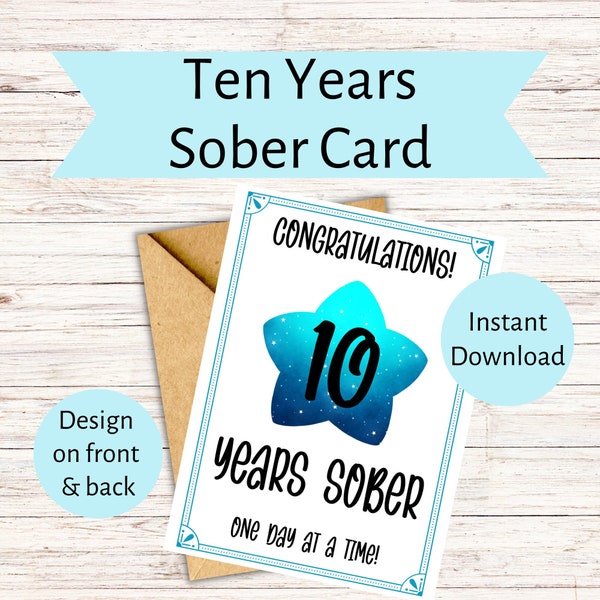 10 Years Sober Card, Ten Years Sobriety, Recovery Gift Card, AA 10 Years, Alcoholics Anonymous, Clean and Sober 10 Years, Card From Sponsor