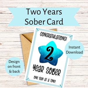 Tarjeta de 2 años de sobriedad, dos años de sobriedad, tarjeta de regalo de recuperación, AA 2 años, Alcohólicos Anónimos, limpios y sobrios 2 años, tarjeta del patrocinador