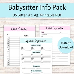 Babysitter Info Pack, Nanny Checklist, Babysitter Guide/Planner/Checklist, Babysitter Information Sheet, Babysitter Binder, Nanny Notes