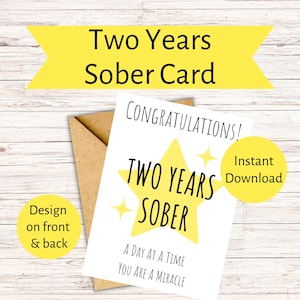 2 Jahre nüchterne Karte, Glückwünsche zu zwei Jahren Nüchternheit, Genesungsgeschenkkarte, AA 2 Jahre, Anonyme Alkoholiker, sauber und nüchtern 2 Jahre