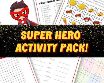 Superhero Activity Pack For Kids, Superhero Activities And Games For Children, Birthday Party Activities, Puzzles, Rainy Day, Screen Free