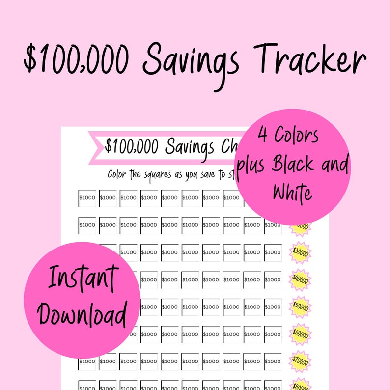 100000 Savings Tracker, Printable Savings Challenge, Save 100k, Money