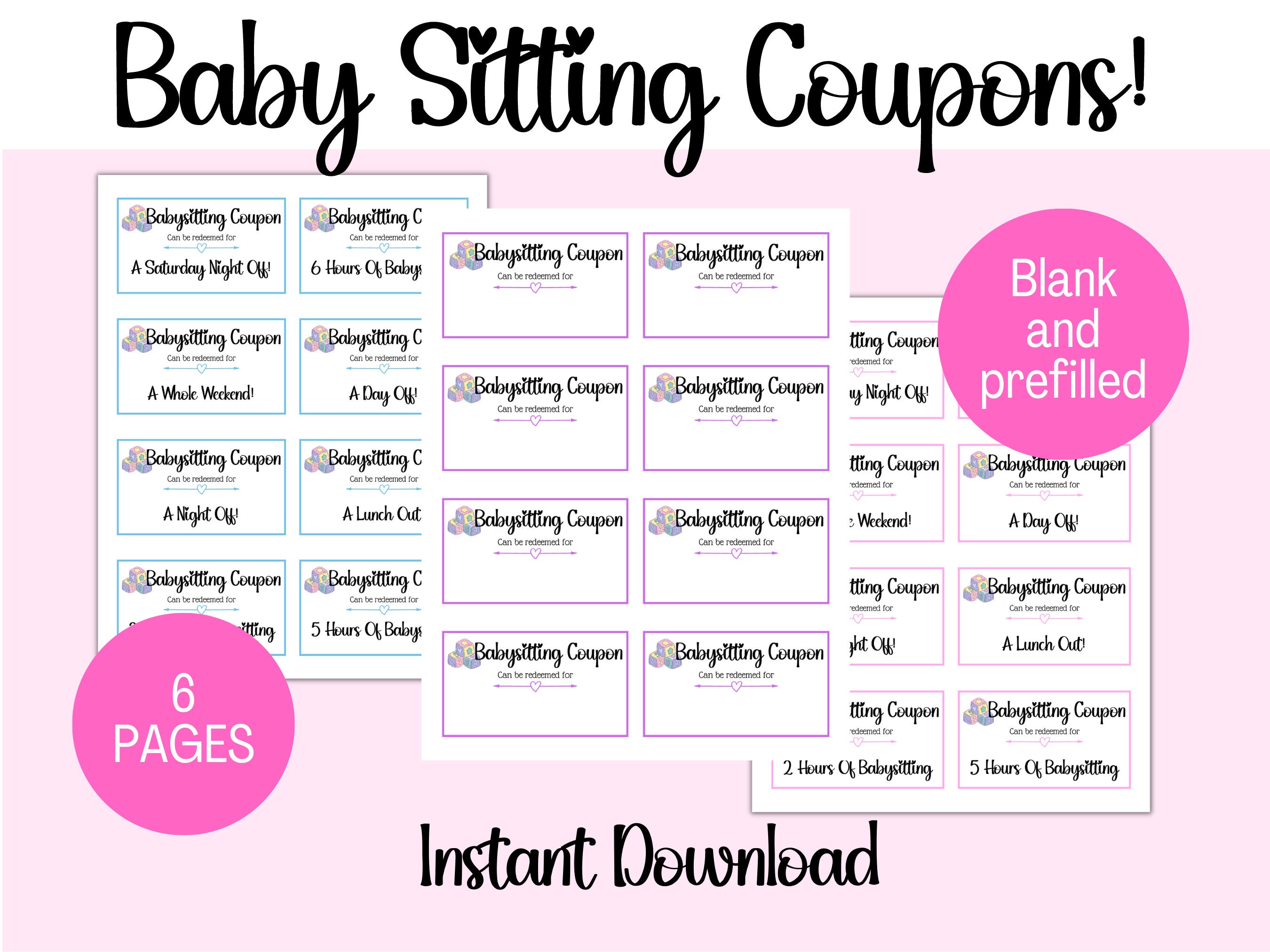 Babysitting Coupons, Vouchers, Gift for Parents, Printable Coupon, Last ...