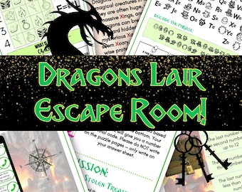 Dragons Lair Escape Room For Kids, Dragon Quest Activities For Children, Birthday Party Activity, Dragon Puzzles, Printable DIY Escape Room