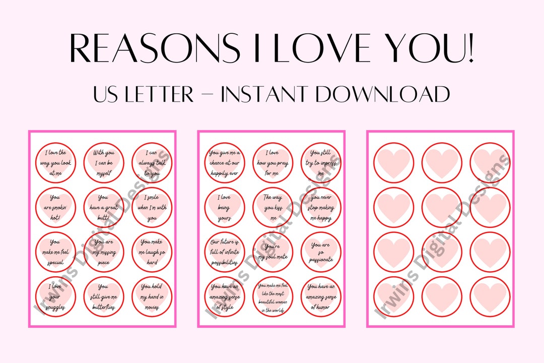 Reasons I Love You Coupons, Printable, Last Minute Valentines Gifts