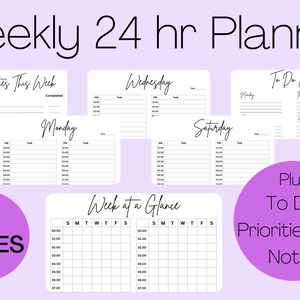 Hourly Planner, Productivity Planner, Daily Downloadable Planner, 24 Hour Printable Planner, Hourly Schedule, To Do List, Weekly 24/7 Rota